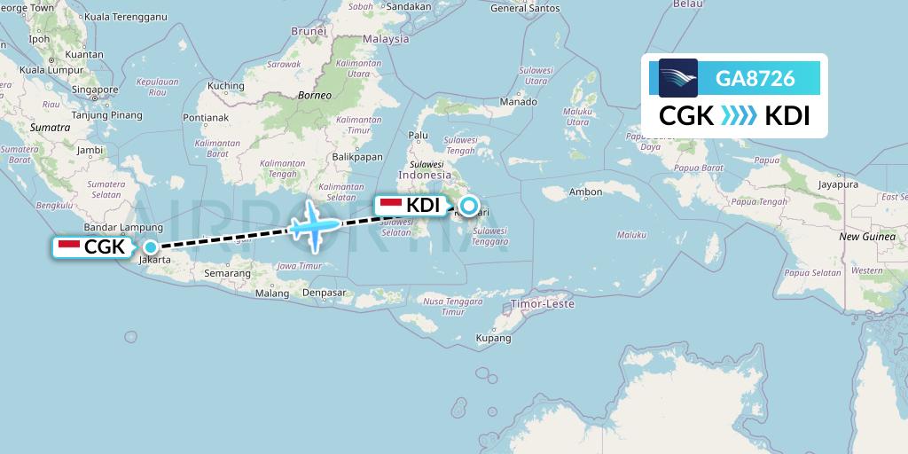 GA8726 Garuda Indonesia Flight Map: Jakarta to Kendari
