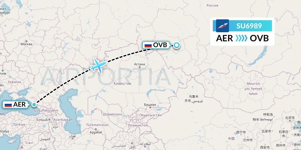 SU6989 Aeroflot Flight Map: Sochi to Novosibirsk