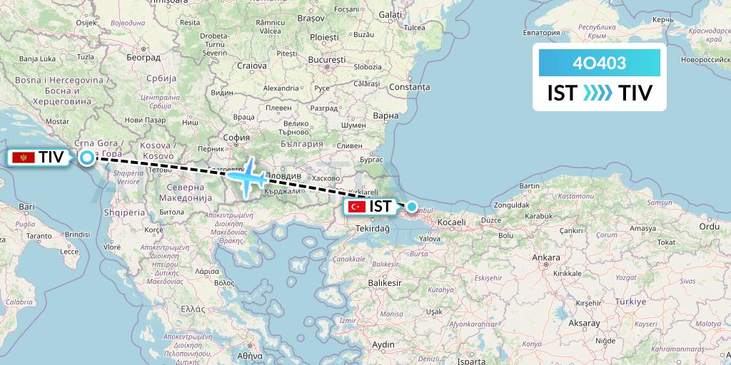 4O403 Air Montenegro Flight Map: Istanbul to Tivat