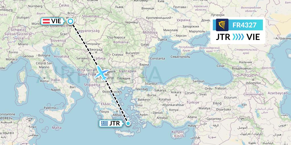 FR4327 Ryanair Flight Map: Santorini to Vienna