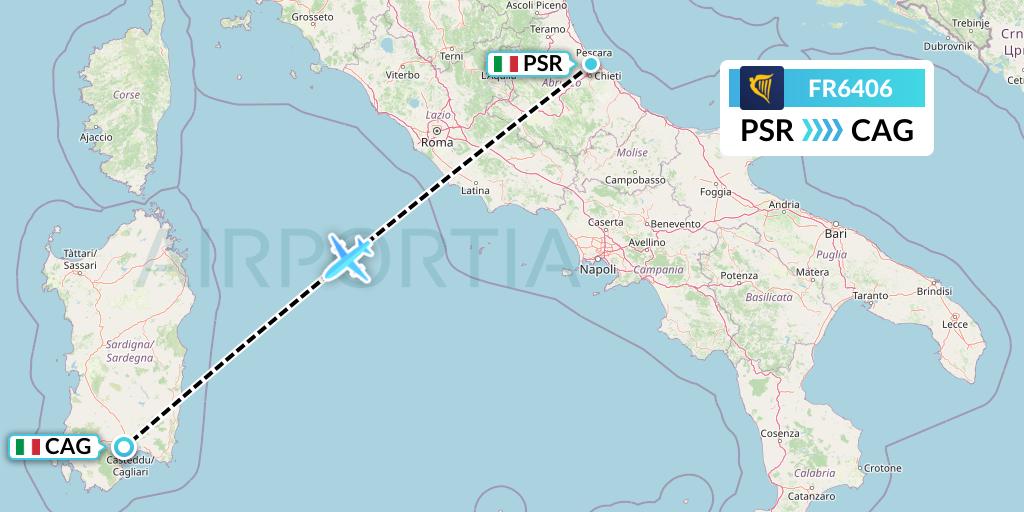 FR6406 Ryanair Flight Map: Pescara to Cagliari