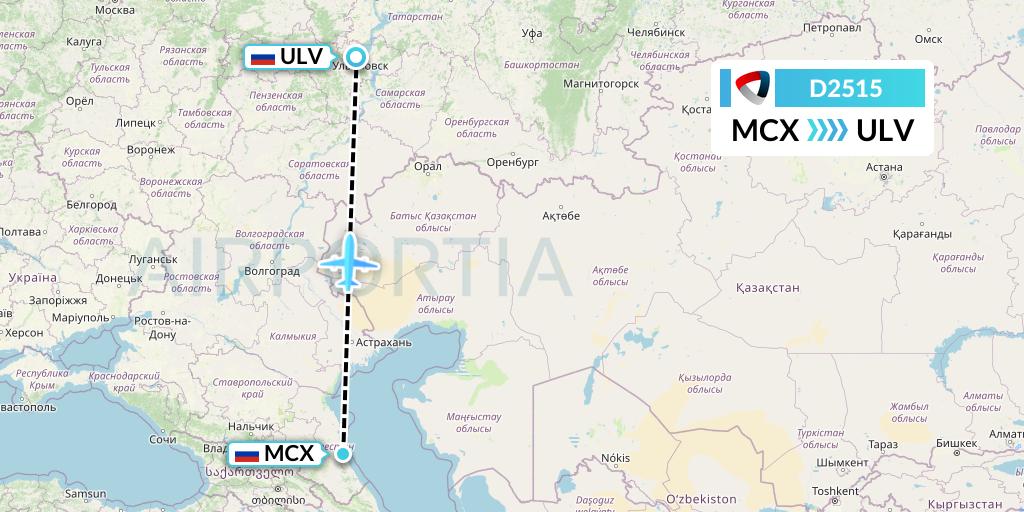 D2515 Severstal Aircompany Flight Map: Makhachkala to Ulyanovsk