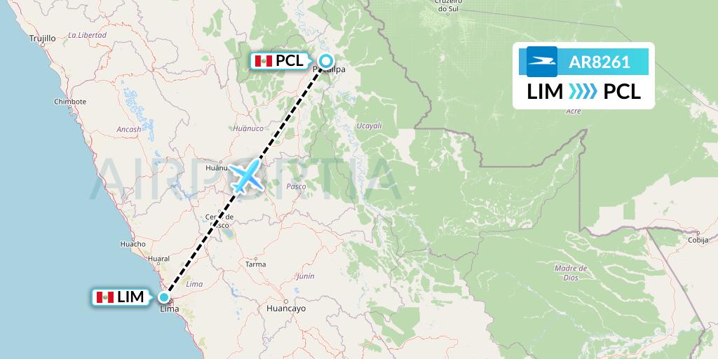 AR8261 Aerolineas Argentinas Flight Map: Lima to Pucallpa