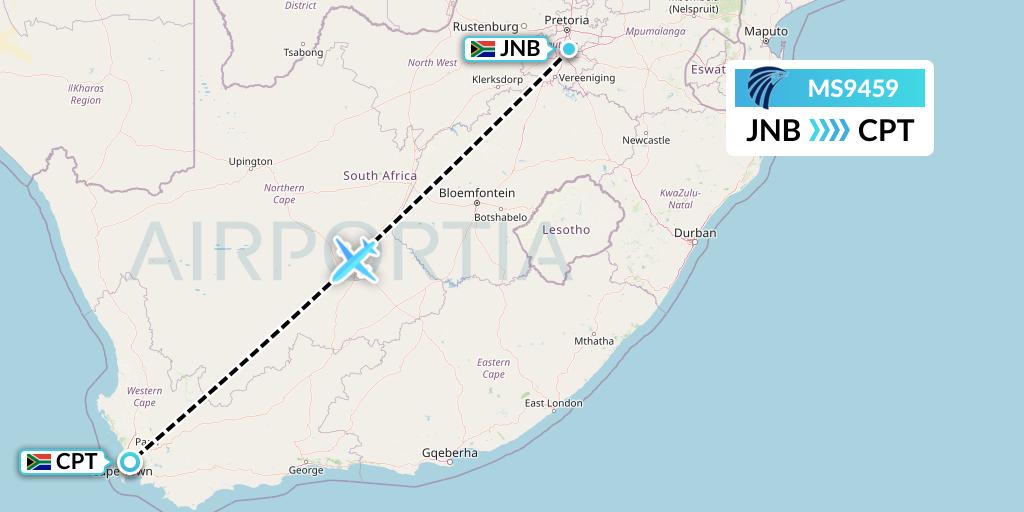 MS9459 EgyptAir Flight Map: Johannesburg to Cape Town