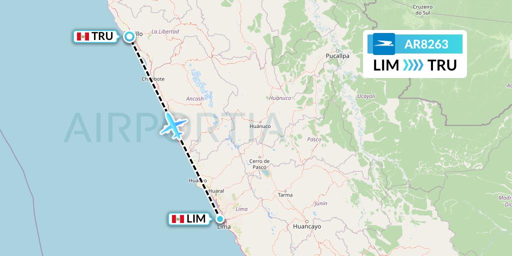AR8263 Aerolineas Argentinas Flight Map: Lima to Trujillo
