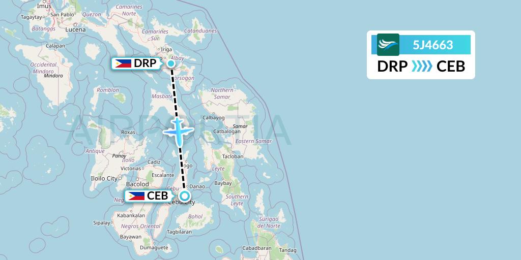 5J4663 CEBU Pacific Air Flight Map: Legazpi to Cebu