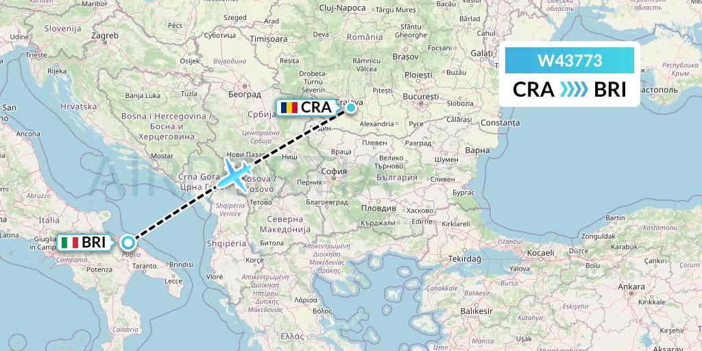 W43773 Wizz Air Malta Flight Map: Craiova to Bari