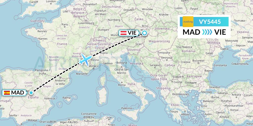 VY5445 Vueling Flight Map: Madrid to Vienna