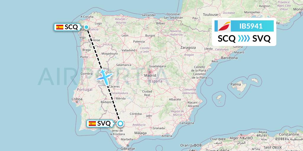 IB5941 Iberia Flight Map: Santiago to Seville