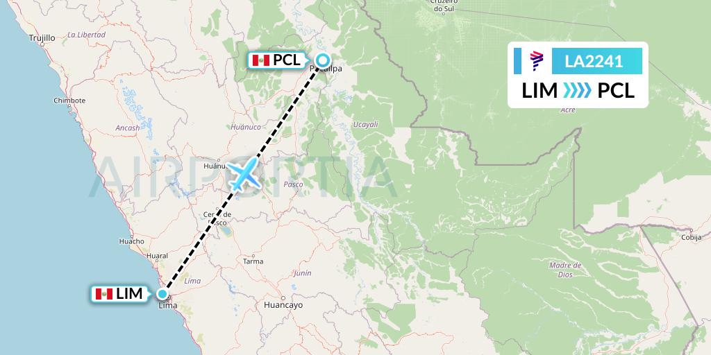 LA2241 LAN Airlines Flight Map: Lima to Pucallpa