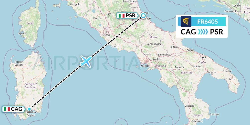 FR6405 Ryanair Flight Map: Cagliari to Pescara