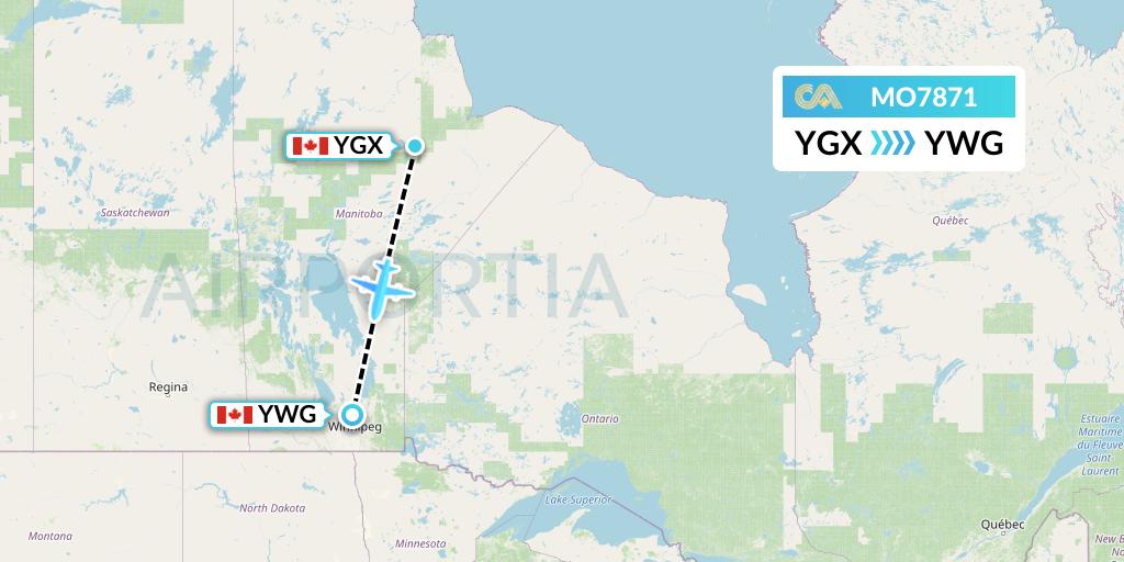 MO7871 Calm Air Flight Map: Gillam to Winnipeg
