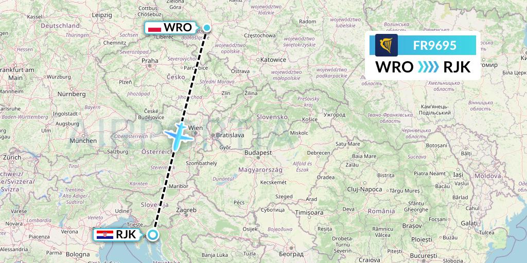 FR9695 Ryanair Flight Map: Wroclaw to Rijeka