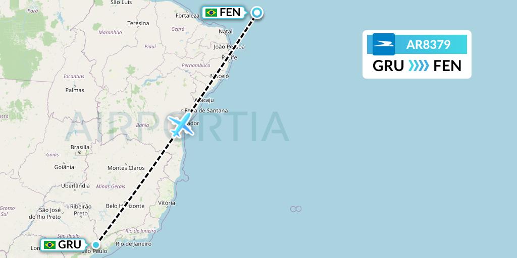 AR8379 Aerolineas Argentinas Flight Map: Sao Paulo to Fernando De Noronha