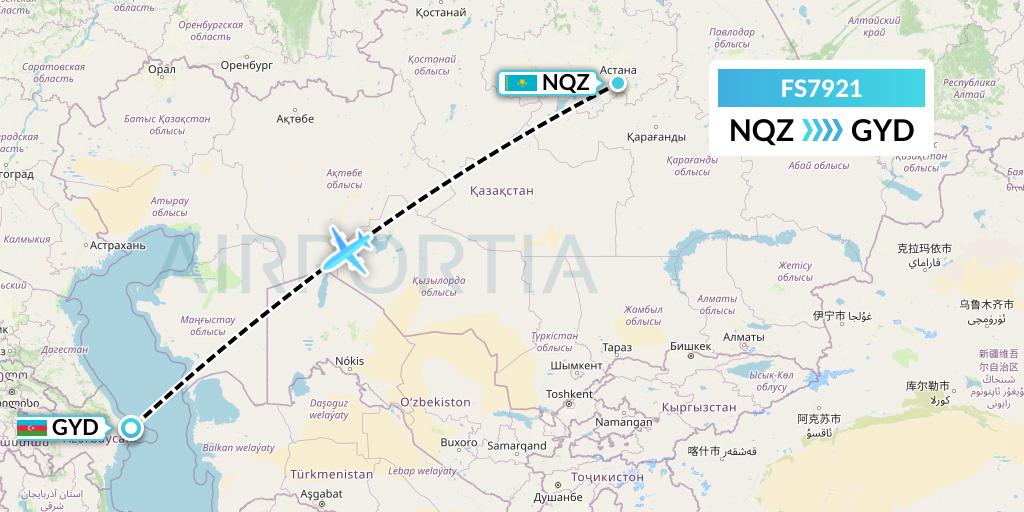 FS7921 Flyr Flight Map: Astana to Baku