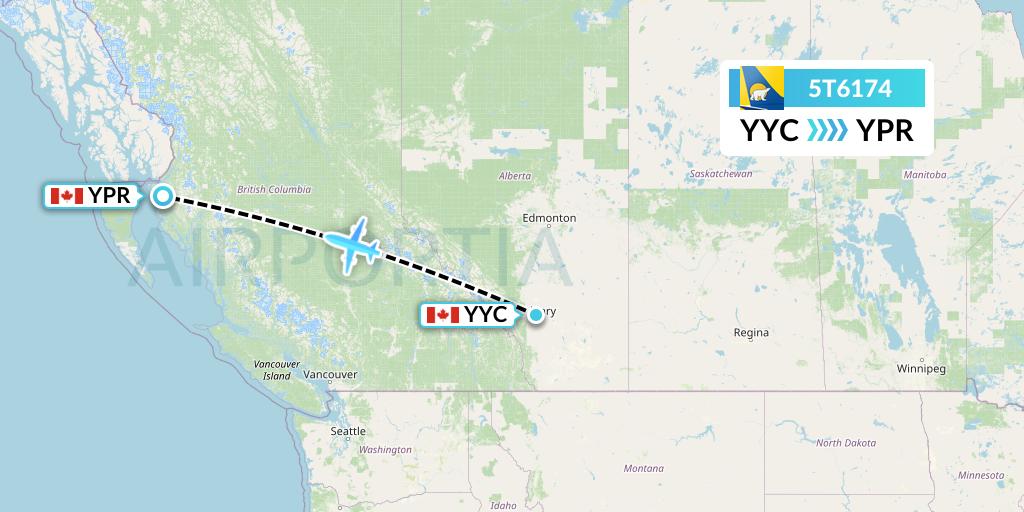 5T6174 Canadian North Flight Map: Calgary to Prince Rupert