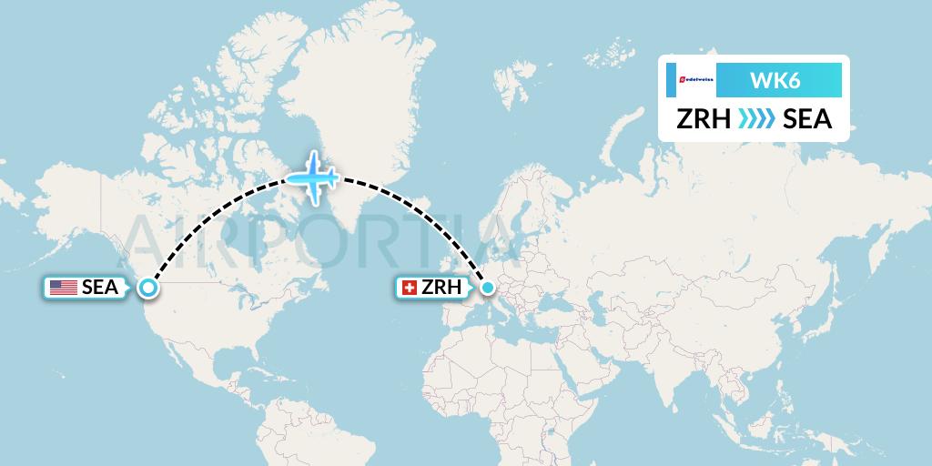 WK6 Edelweiss Air Flight Map: Zurich to Seattle