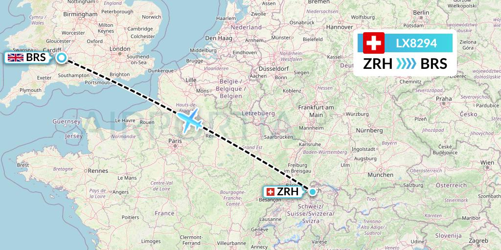 LX8294 Swiss Flight Map: Zurich to Bristol