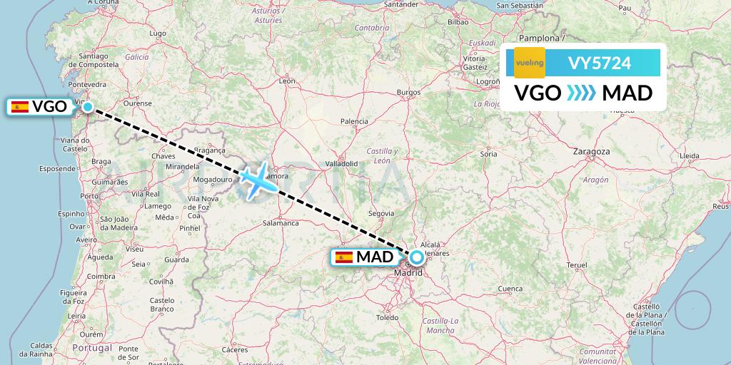 VY5724 Vueling Flight Map: Vigo to Madrid