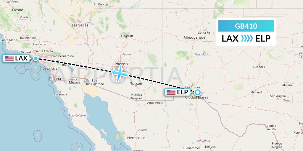 GB410 ABX Air Flight Map: Los Angeles to El Paso