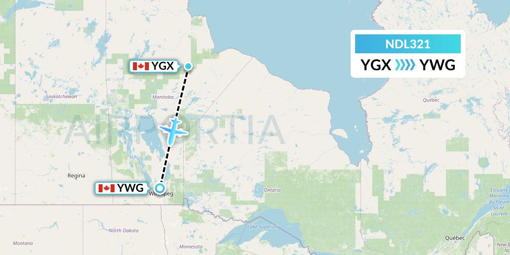 NDL321 Chrono Aviation Flight Map: Gillam to Winnipeg