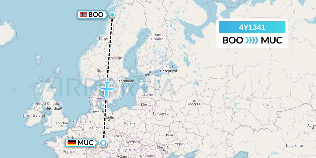 4Y1341 Eurowings Discover Flight Map: Bodo to Munich
