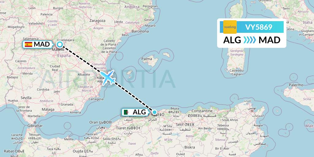 VY5869 Vueling Flight Map: Algiers to Madrid