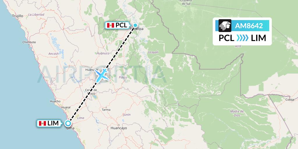 AM8642 Aeromexico Flight Map: Pucallpa to Lima