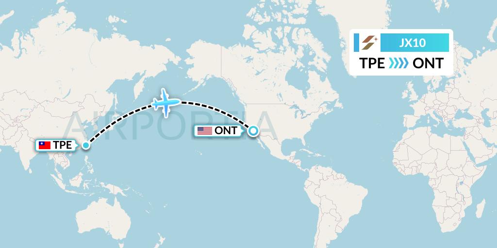 JX10 Starlux Airlines Flight Map: Taipei to Ontario
