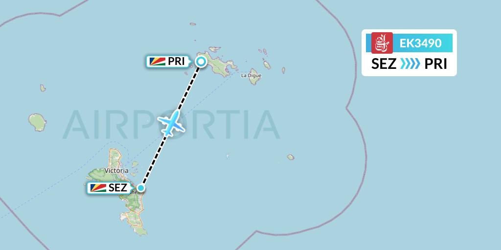 EK3490 Emirates Flight Map: Victoria to Praslin Island