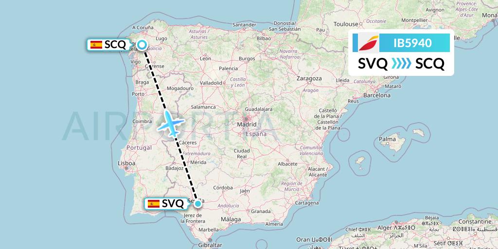 IB5940 Iberia Flight Map: Seville to Santiago