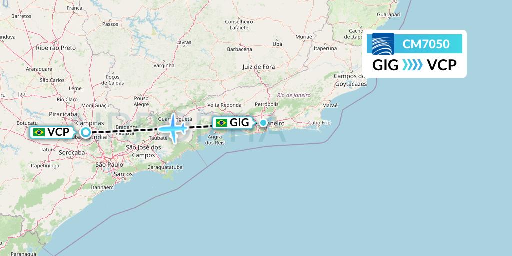 CM7050 Copa Airlines Flight Map: Rio de Janeiro to Campinas