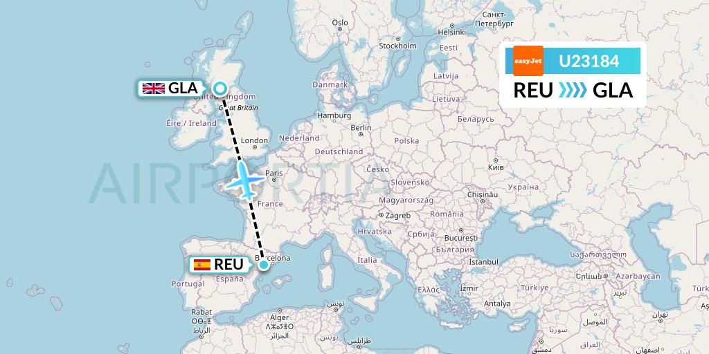 U23184 EasyJet Flight Map: Reus to Glasgow