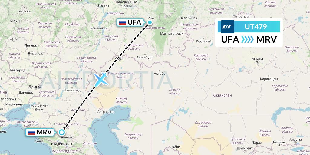 UT479 UTair Flight Map: Ufa to Mineralnye Vody