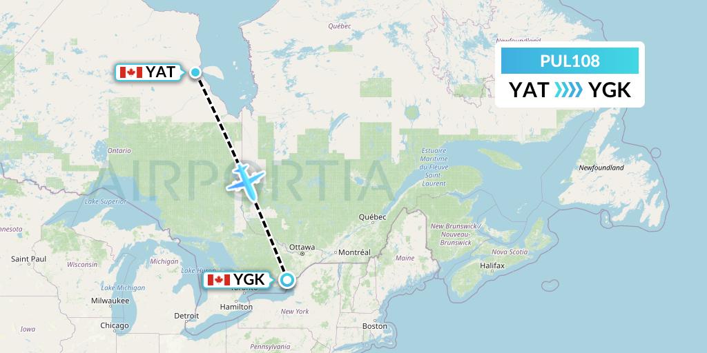 PUL108 Ornge Air Flight Map: Attawapiskat to Kingston