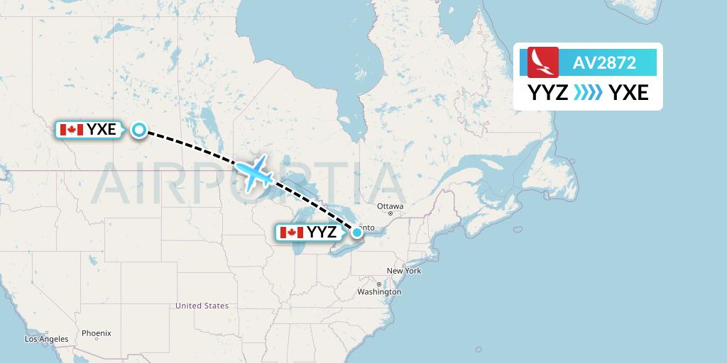 AV2872 Avianca Flight Map: Toronto to Saskatoon