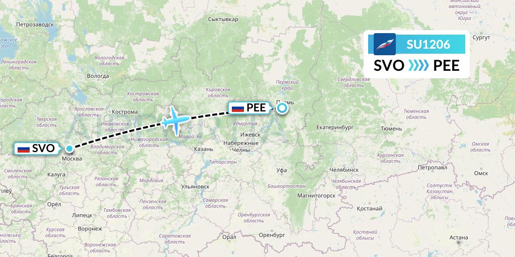 SU1206 Aeroflot Flight Map: Moscow to Perm