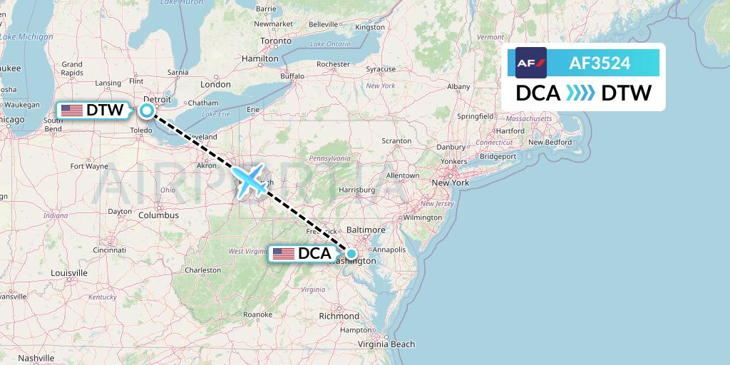 AF3524 Air France Flight Map: Washington to Detroit