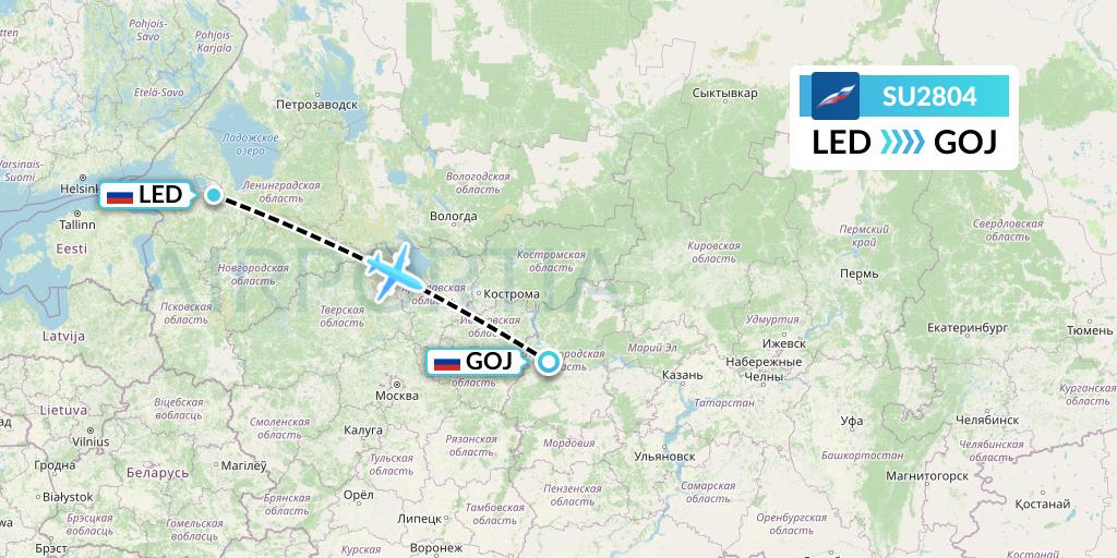 SU2804 Aeroflot Flight Map: St. Petersburg to Nizhny Novgorod