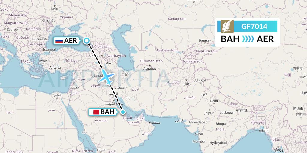 GF7014 Gulf Air Flight Map: Bahrain to Sochi