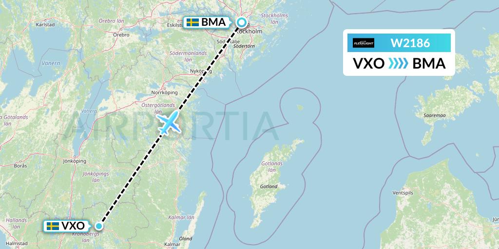 W2186 Flex Flight Flight Map: Vaxjo to Stockholm