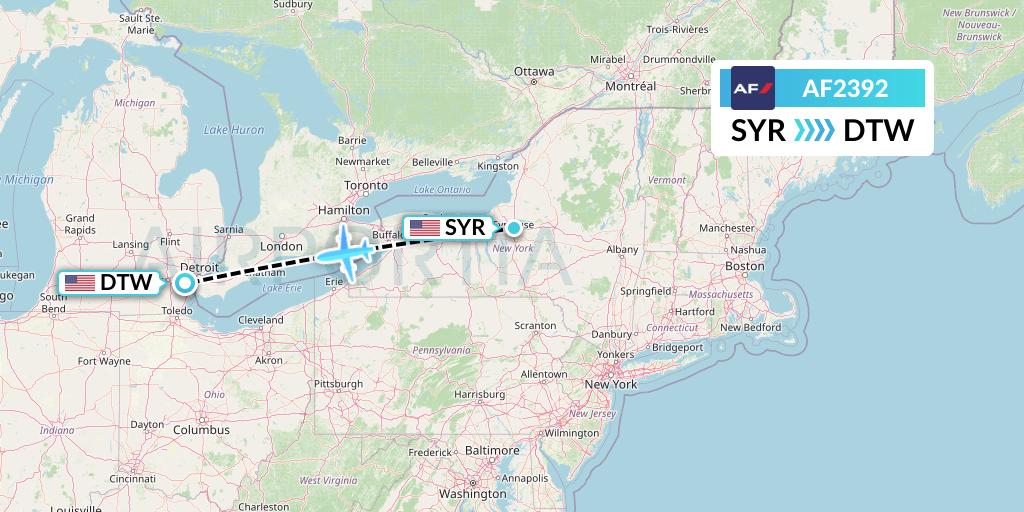 AF2392 Air France Flight Map: Syracuse to Detroit