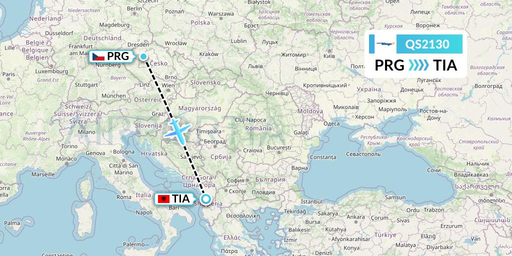 QS2130 Smartwings Flight Map: Prague to Tirana