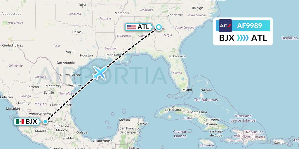 AF9989 Air France Flight Map: Silao to Atlanta