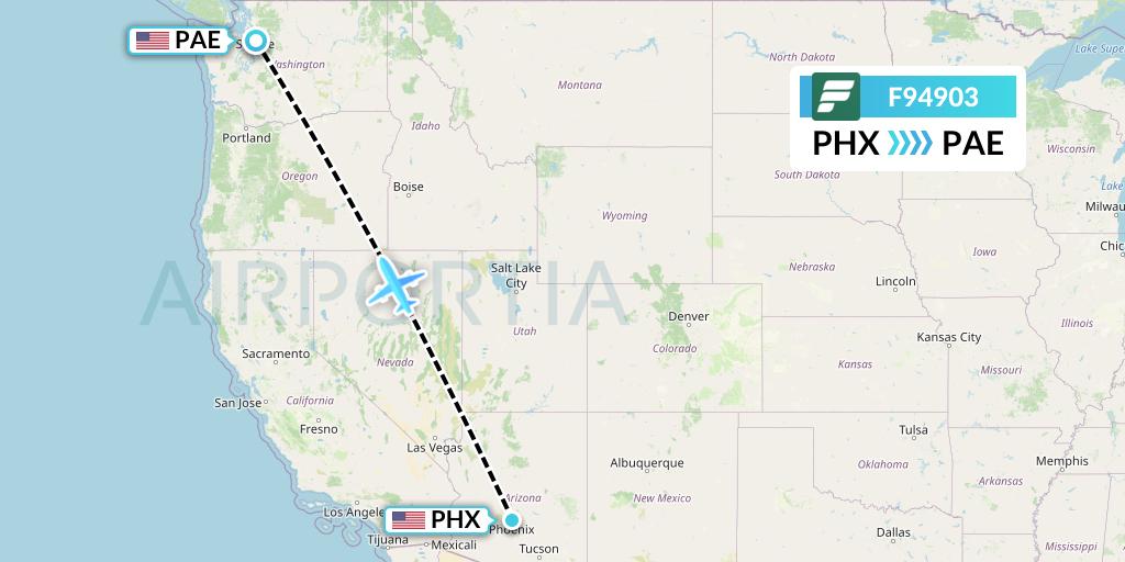 F94903 Frontier Airlines Flight Map: Phoenix to Everett