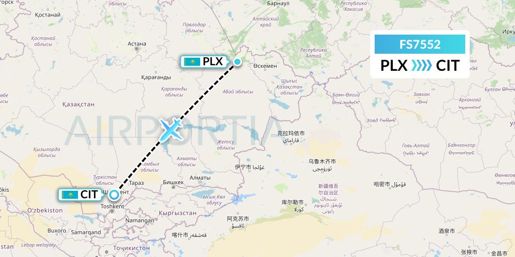 FS7552 Flyr Flight Map: Semipalatinsk to Shymkent