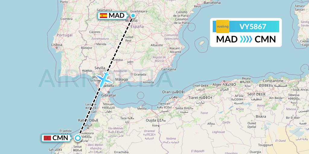 VY5867 Vueling Flight Map: Madrid to Casablanca