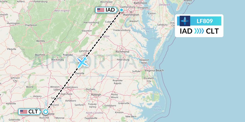 LF809 Corporate Flight Management Flight Map: Washington to Charlotte