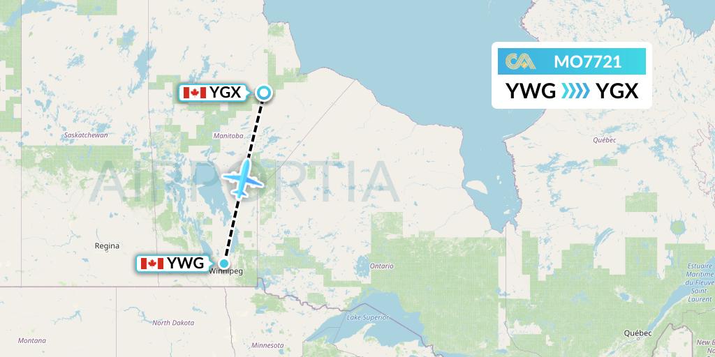 MO7721 Calm Air Flight Map: Winnipeg to Gillam