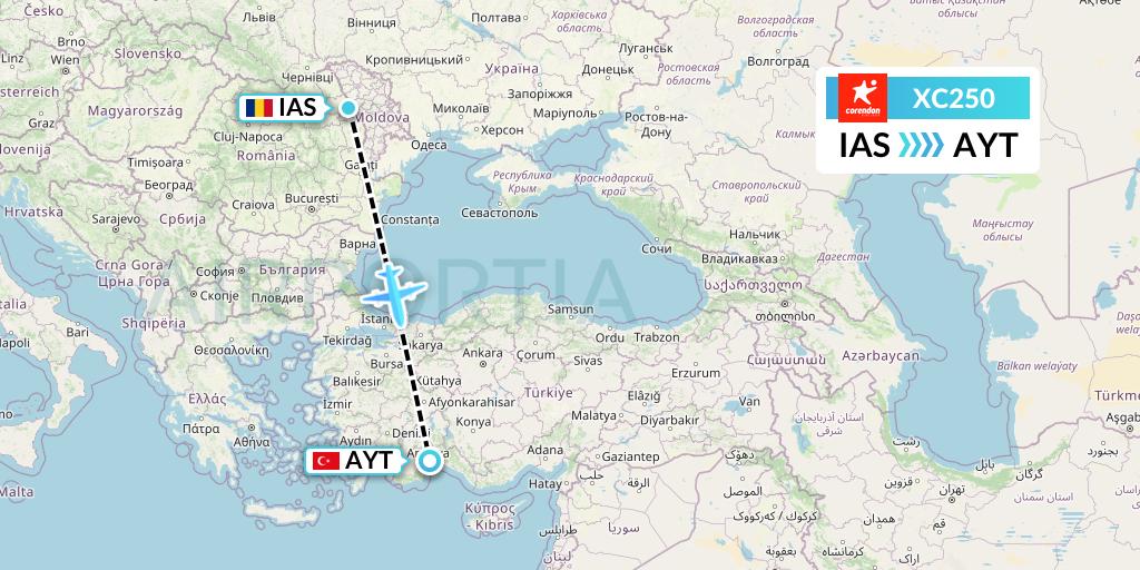 XC250 Corendon Airlines Flight Map: Iasi to Antalya
